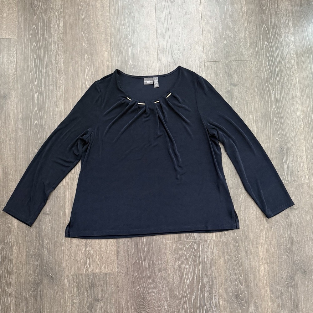 Chicos Travelers Sz 3 XL Blue Slinky Made In USA Chain Neck Resort Office Career